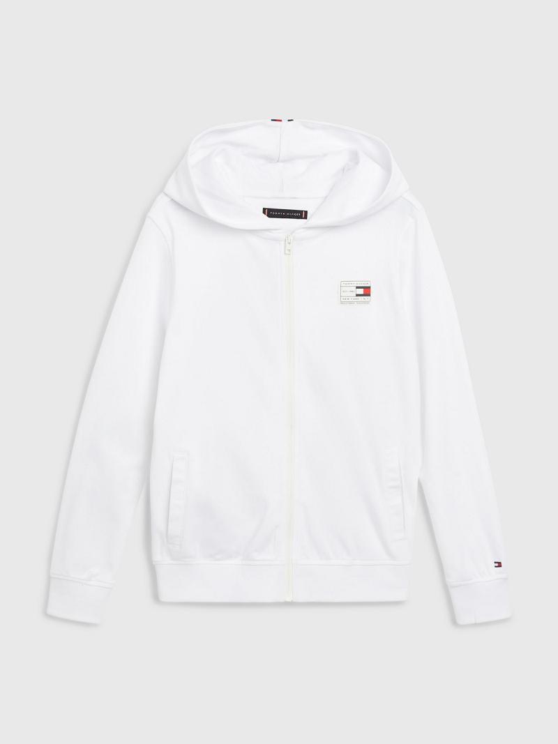 White Tommy Hilfiger Logo Stripe Hoodies | NZ_B2030