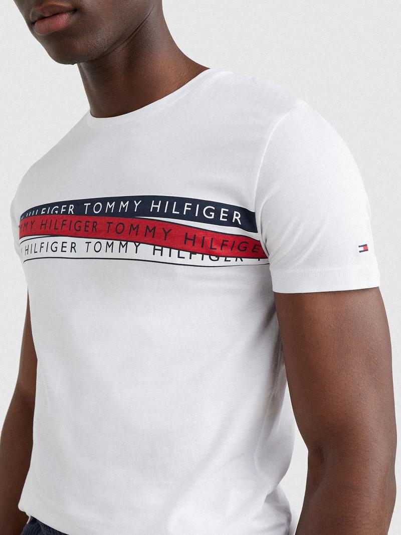 White Tommy Hilfiger Logo Tape T Shirts | NZ_M31053