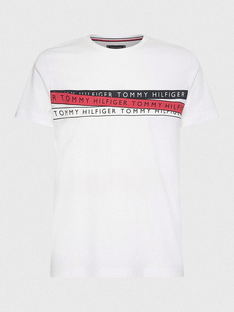 White Tommy Hilfiger Logo Tape T Shirts | NZ_M31053