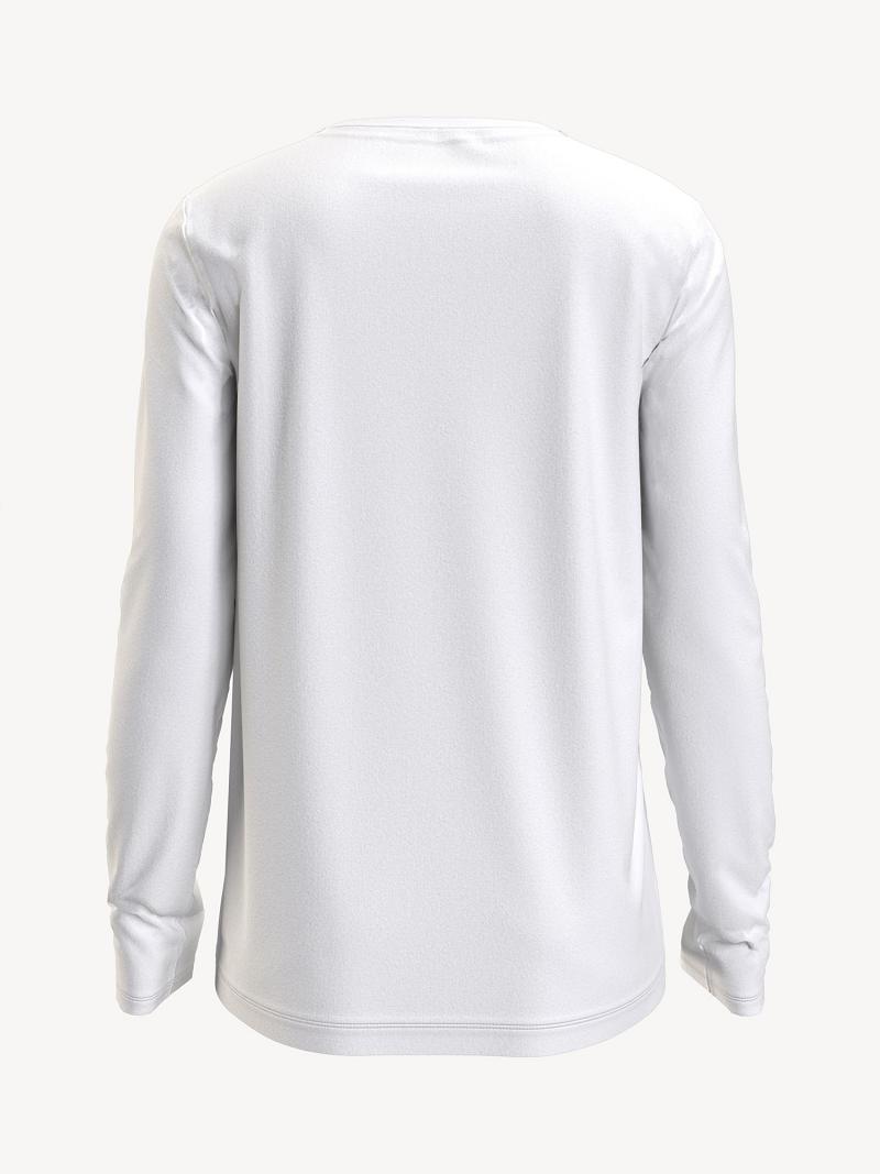 White Tommy Hilfiger Long-Sleeve Logo T Shirts | NZ_W21461