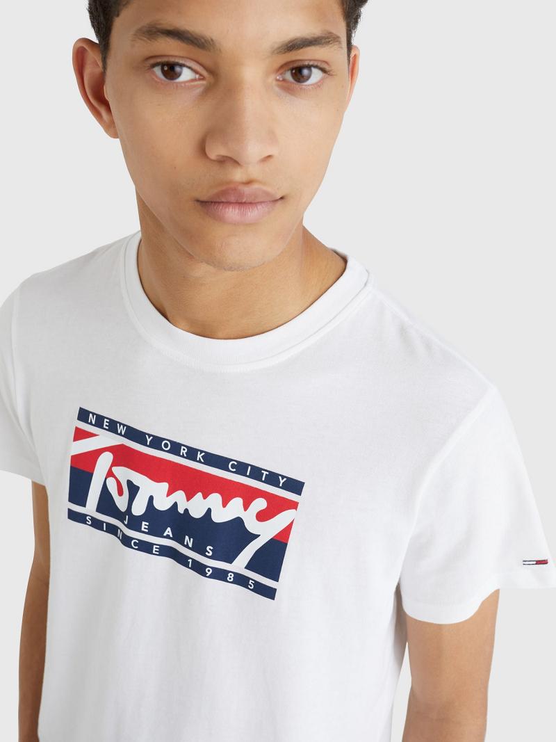 White Tommy Hilfiger Nyc logo T Shirts | NZ_M31056