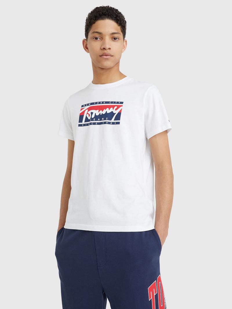 White Tommy Hilfiger Nyc logo T Shirts | NZ_M31056