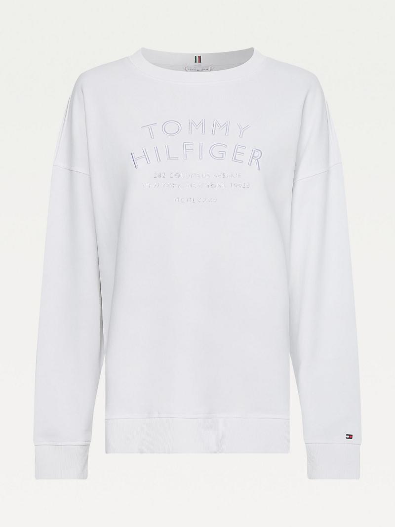 White Tommy Hilfiger Organic Cotton Embroidered Logo Sweatshirts | NZ_W21396