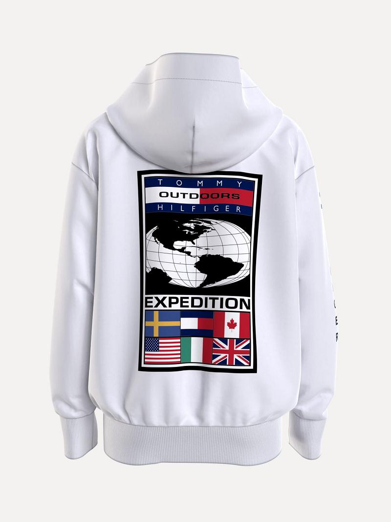 White Tommy Hilfiger Organic Cotton Expedition Hoodies | NZ_B2032