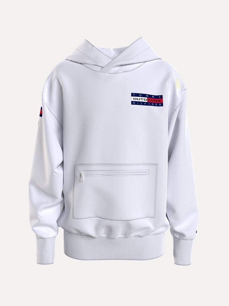 White Tommy Hilfiger Organic Cotton Expedition Hoodies | NZ_B2032