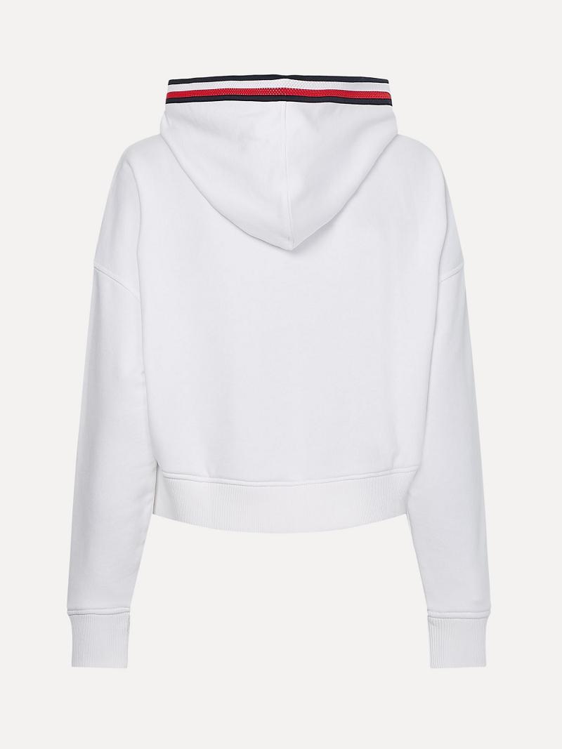 White Tommy Hilfiger Organic Cotton Stripe Hoodies | NZ_W21158