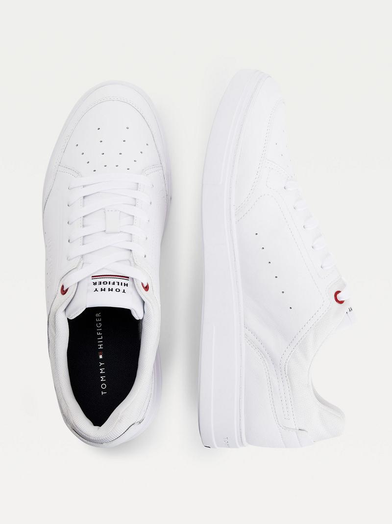 White Tommy Hilfiger Perforated leather Casual Shoes | NZ_M31672