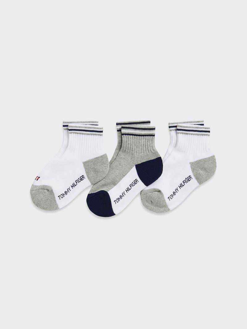 White Tommy Hilfiger Quarter Top 3PK Socks | NZ_B2296