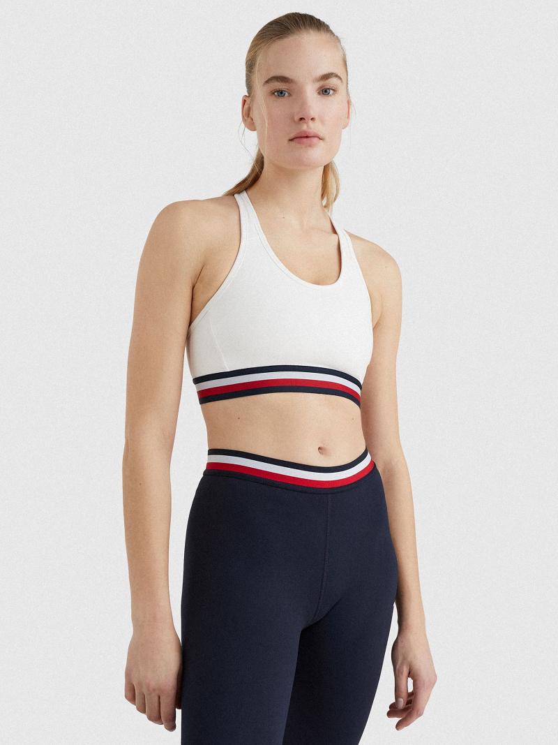 White Tommy Hilfiger Racerback Sports Bras | NZ_W21531