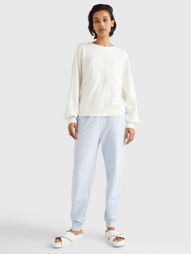 White Tommy Hilfiger Relaxed Fit Crest Sweatshirts | NZ_W21401