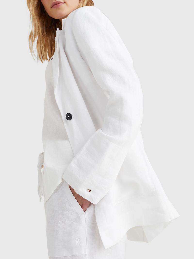 White Tommy Hilfiger Relaxed Fit Linen Blazers | NZ_W21005