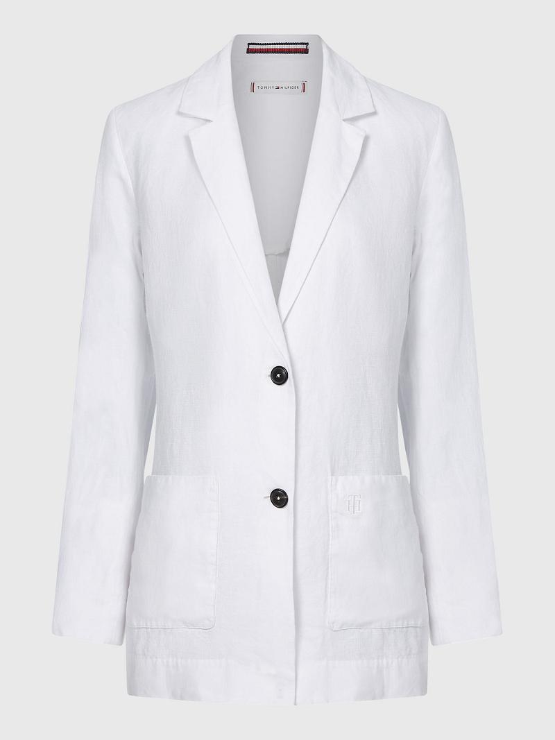 White Tommy Hilfiger Relaxed Fit Linen Blazers | NZ_W21005