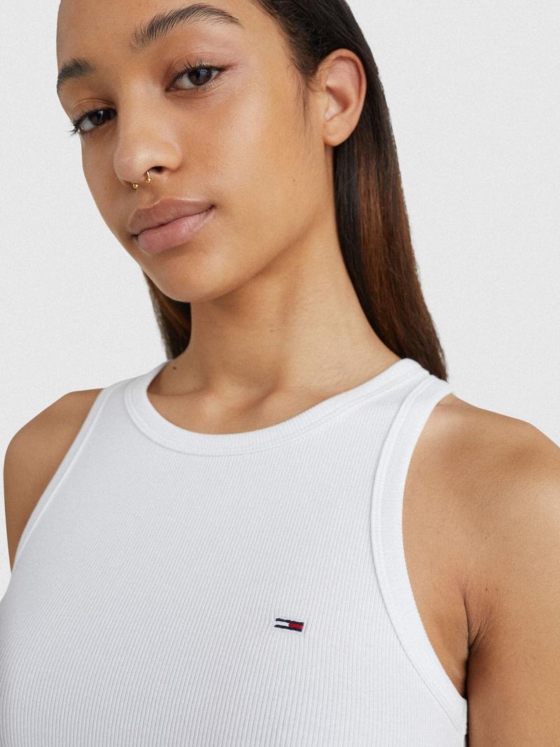 White Tommy Hilfiger Ribbed Tank Tops | NZ_W21504