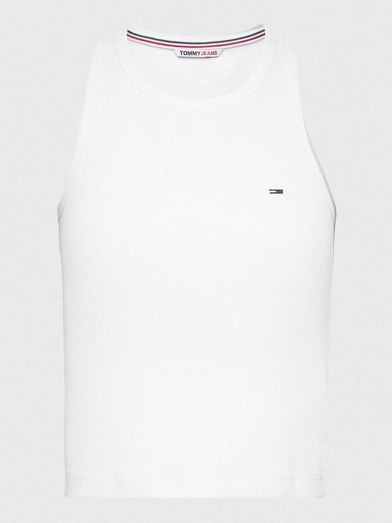 White Tommy Hilfiger Ribbed Tank Tops | NZ_W21504