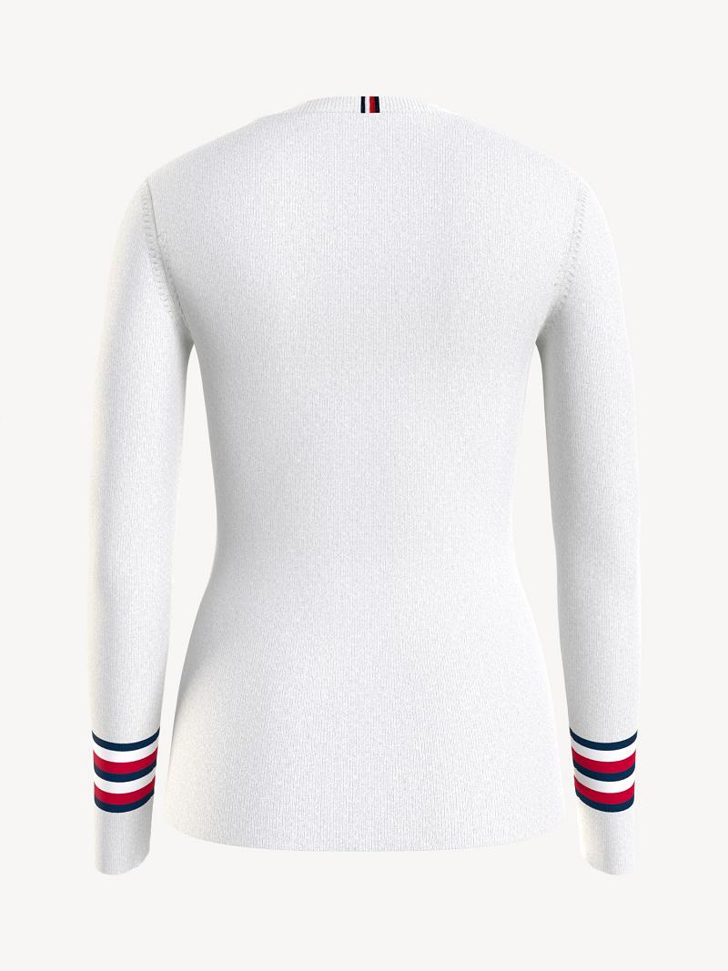 White Tommy Hilfiger Signature Stripe Logo Sweaters | NZ_W21366