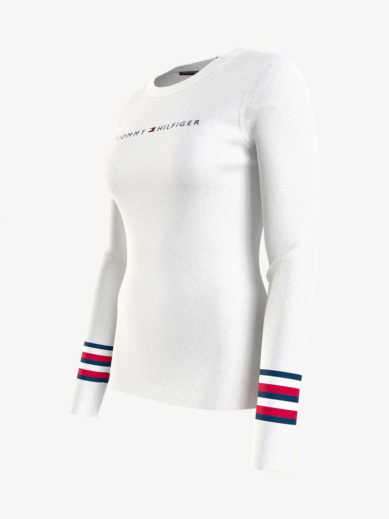 White Tommy Hilfiger Signature Stripe Logo Sweaters | NZ_W21366