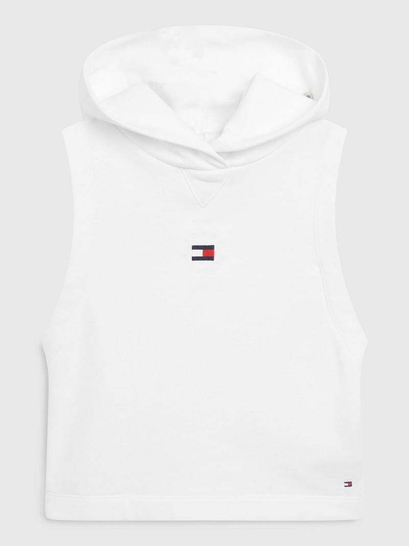 White Tommy Hilfiger Sleeveless Hoodies | NZ_G1103