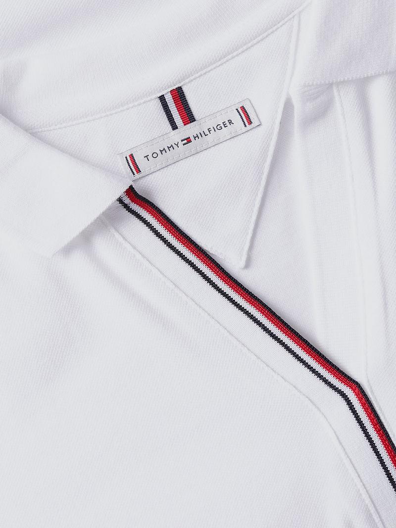 White Tommy Hilfiger Slim Fit Open-Neck Polos | NZ_W21273