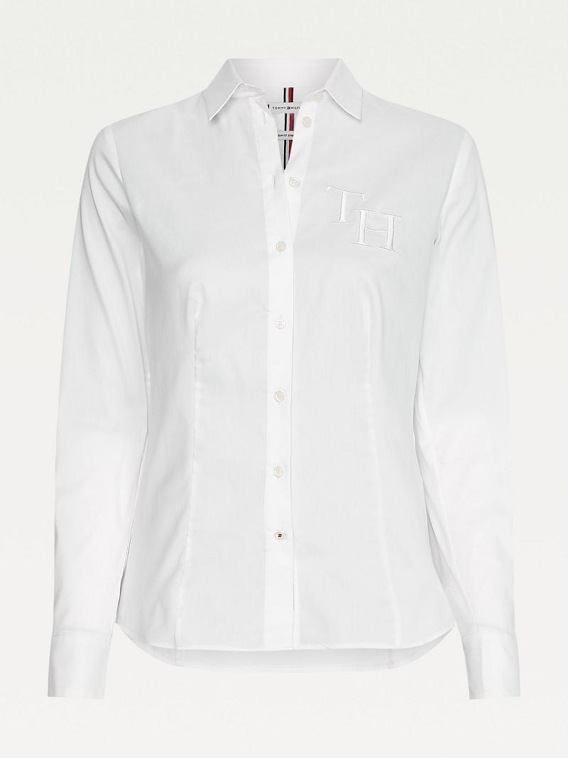 White Tommy Hilfiger Slim Fit Stretch Cotton Shirts | NZ_W21292