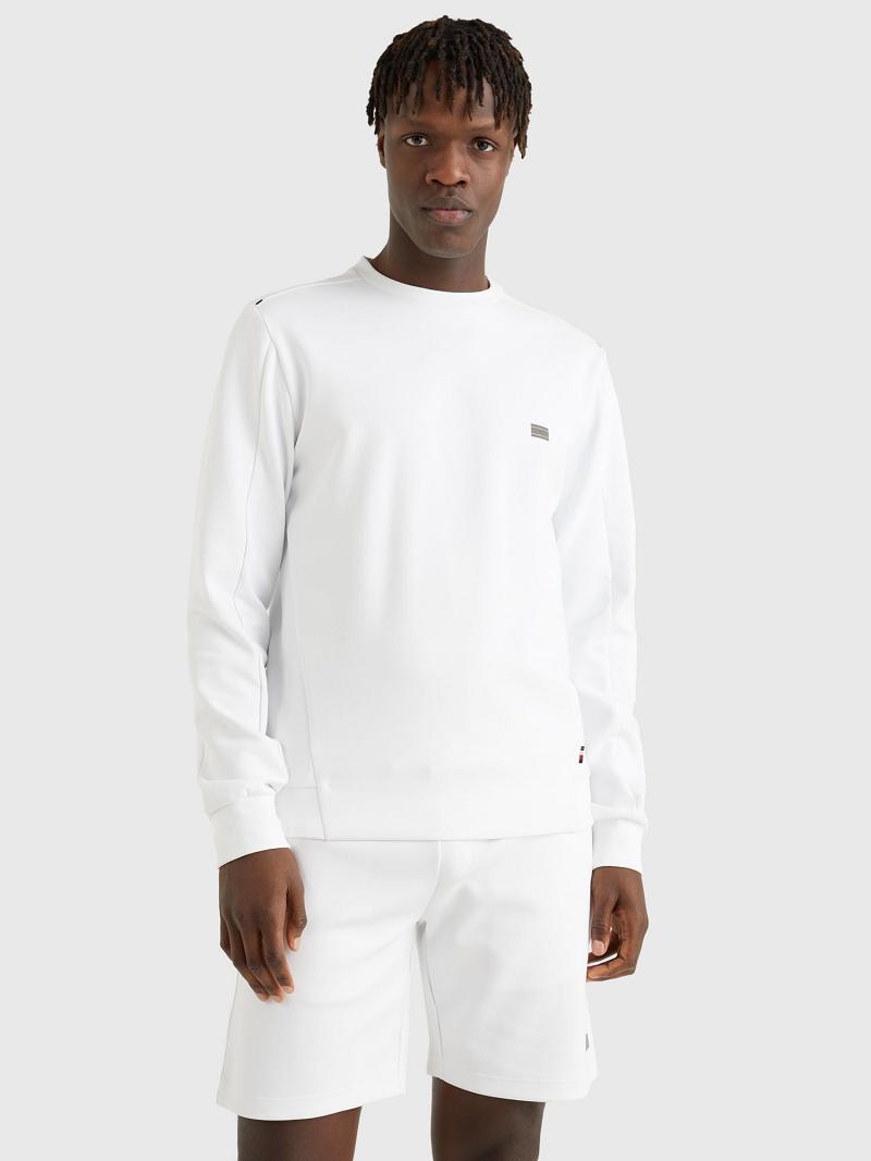 White Tommy Hilfiger Solid tech crewneck Sweatshirts | NZ_M31136