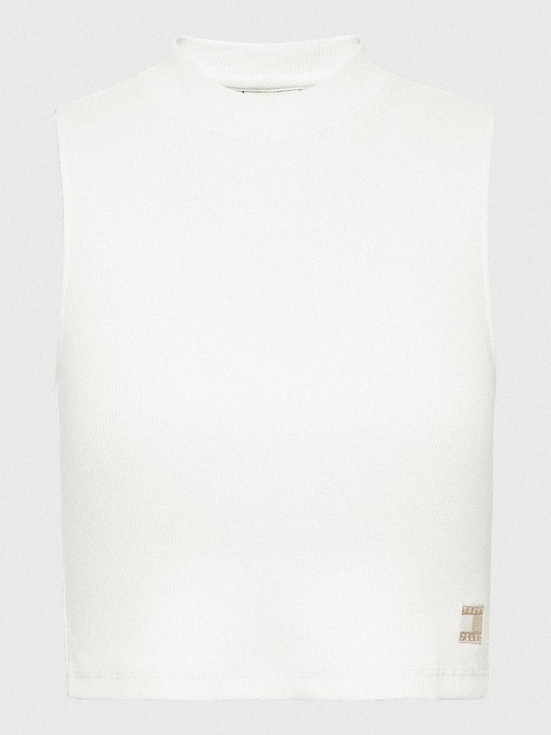 White Tommy Hilfiger Sun Washed Mockneck Crop Top T Shirts | NZ_W21480