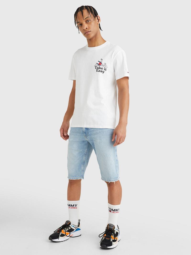 White Tommy Hilfiger Take It Easy Logo T Shirts | NZ_M31077