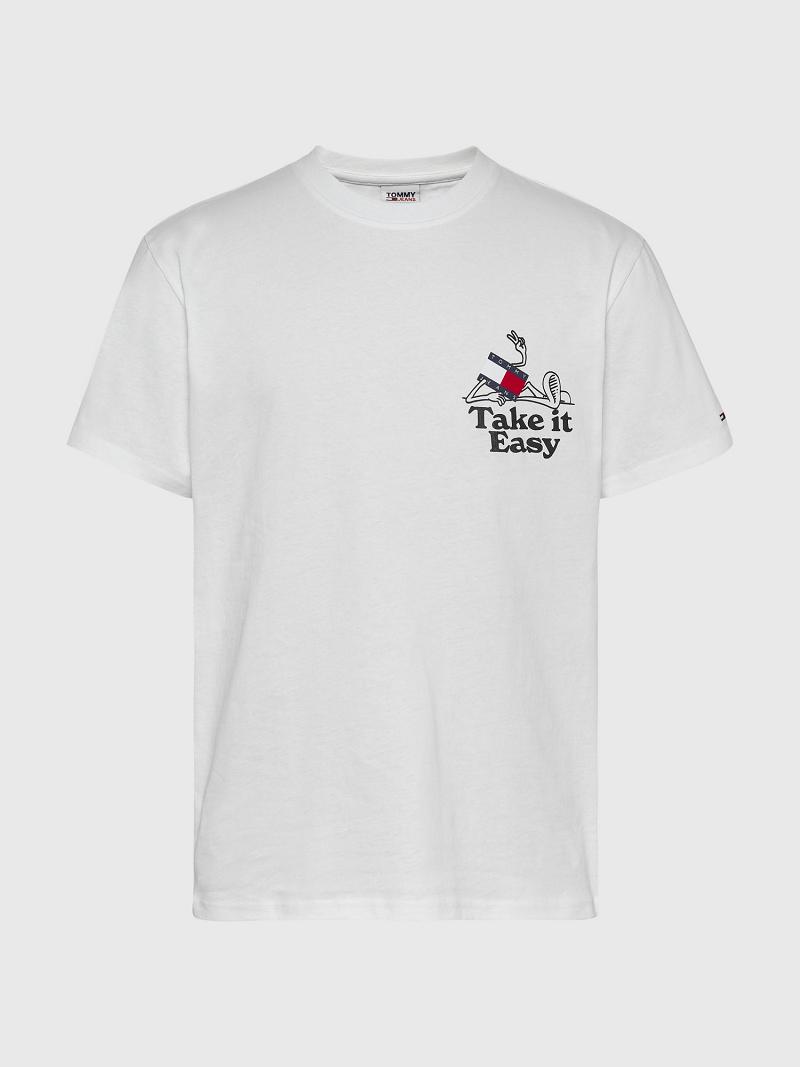 White Tommy Hilfiger Take It Easy Logo T Shirts | NZ_M31077