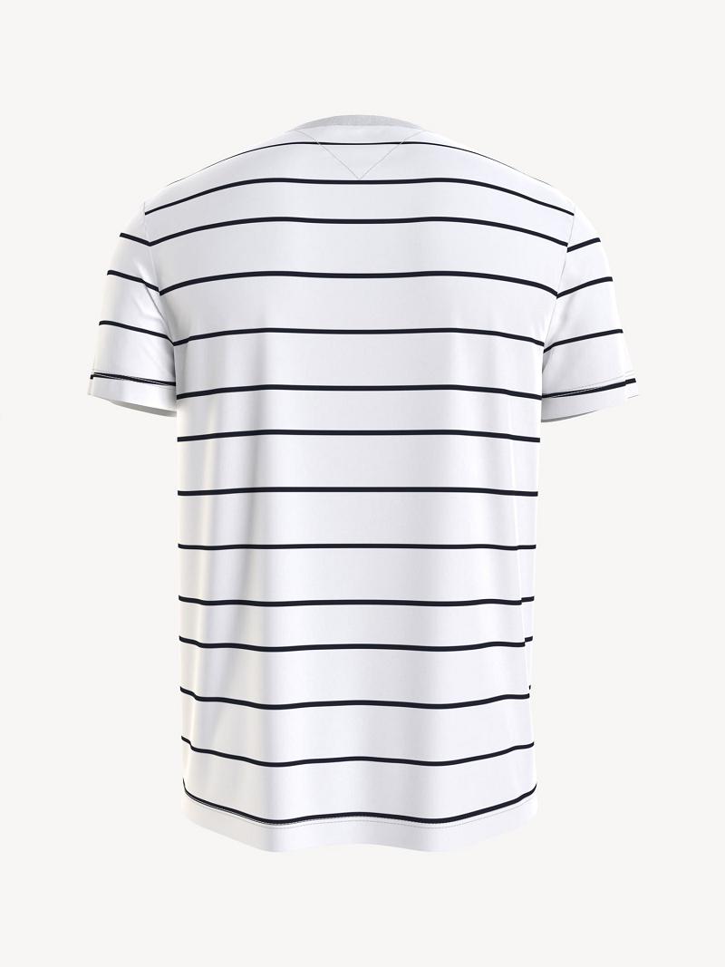 White Tommy Hilfiger Thin stripe T Shirts | NZ_M31080