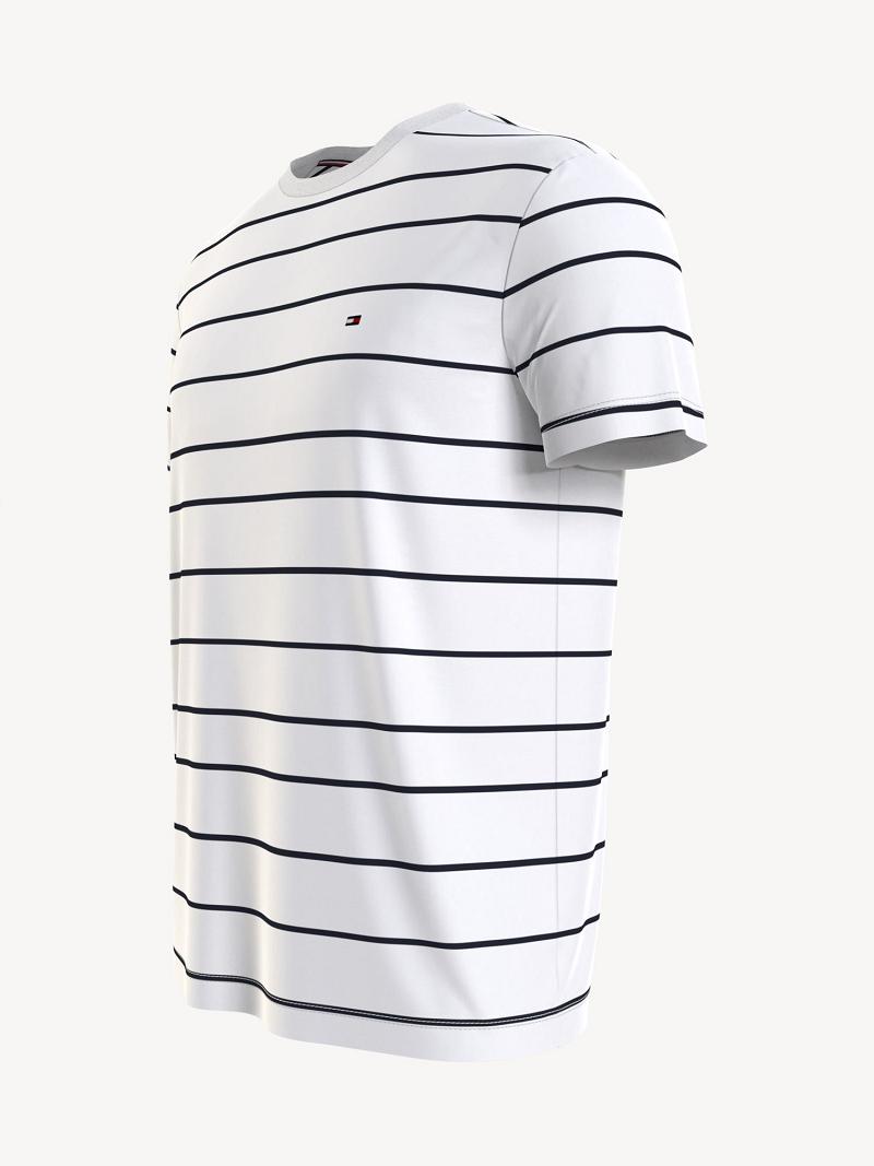 White Tommy Hilfiger Thin stripe T Shirts | NZ_M31080