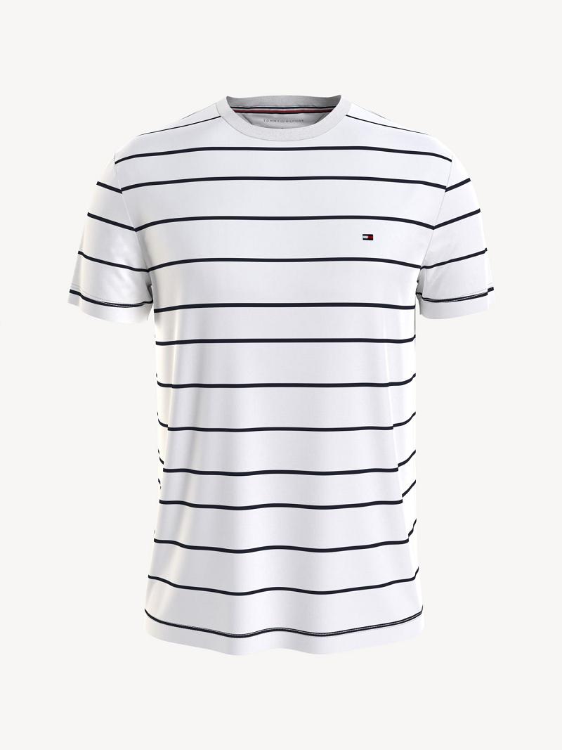 White Tommy Hilfiger Thin stripe T Shirts | NZ_M31080