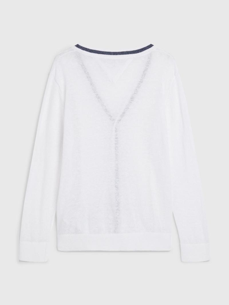 White Tommy Hilfiger Tipped Cardigan Sweatshirts | NZ_B2138