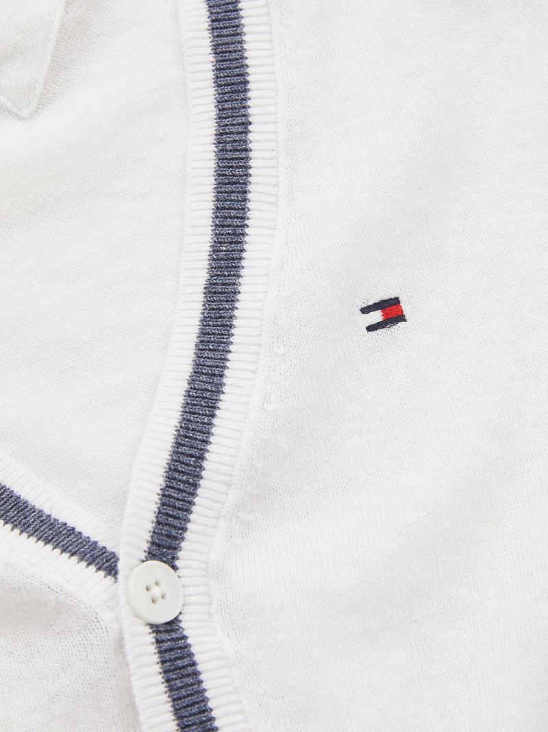 White Tommy Hilfiger Tipped Cardigan Sweatshirts | NZ_B2138