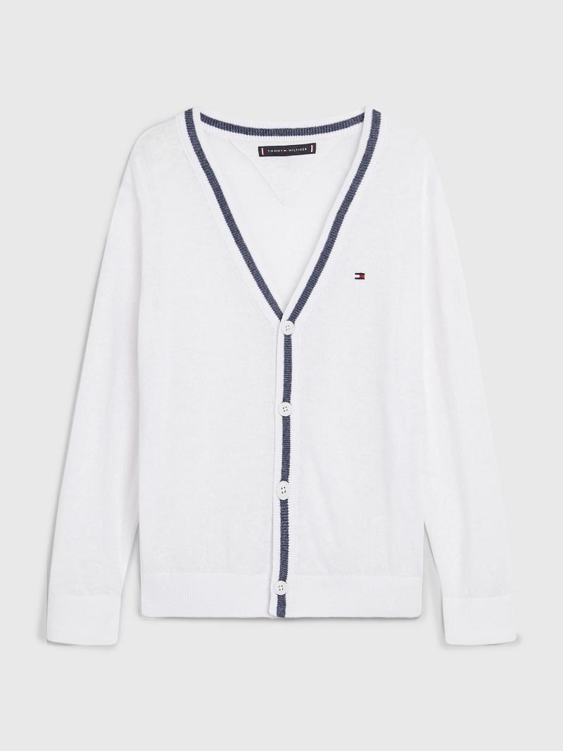 White Tommy Hilfiger Tipped Cardigan Sweatshirts | NZ_B2138