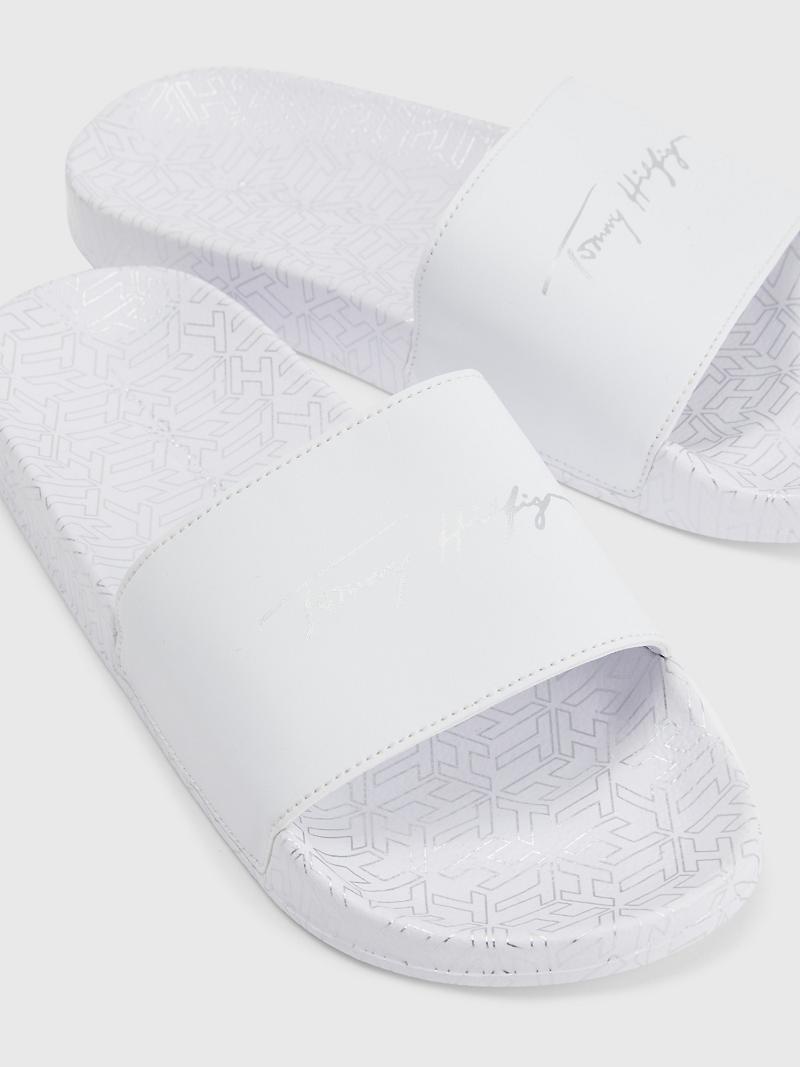 White Tommy Hilfiger Tommy Metallic Pool Slides | NZ_W21624