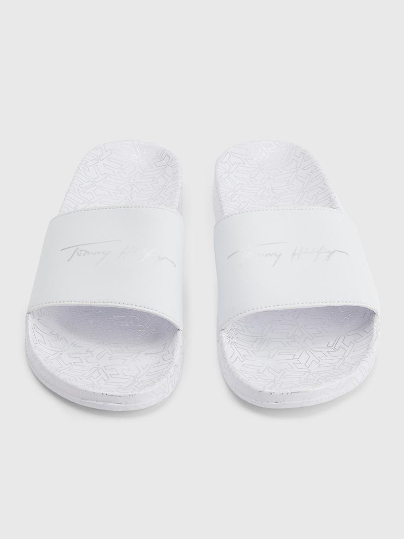 White Tommy Hilfiger Tommy Metallic Pool Slides | NZ_W21624