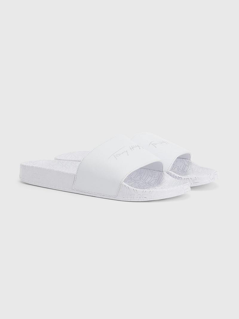 White Tommy Hilfiger Tommy Metallic Pool Slides | NZ_W21624