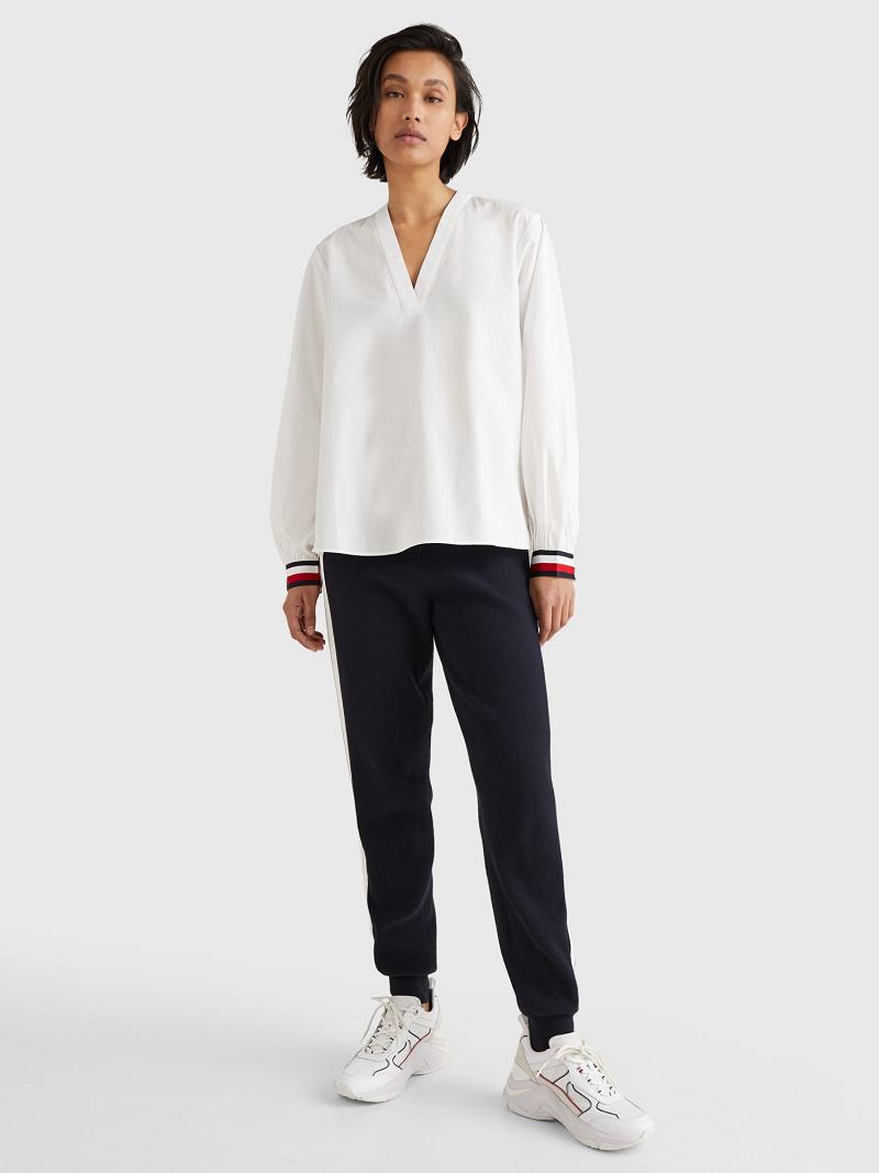 White Tommy Hilfiger V-Neck Blouses | NZ_W21021