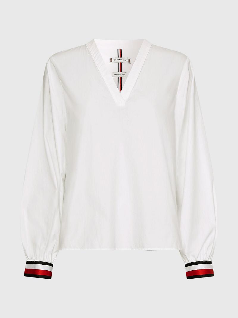 White Tommy Hilfiger V-Neck Blouses | NZ_W21021