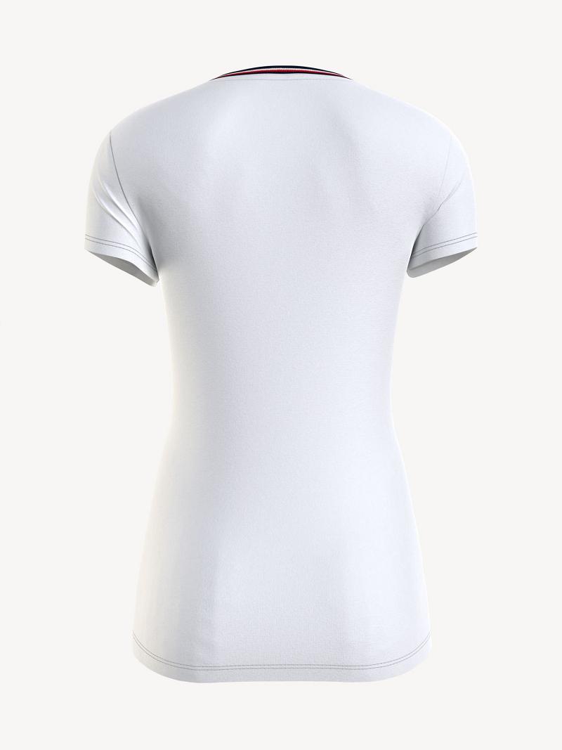 White Tommy Hilfiger V-Neck T Shirts | NZ_W21486