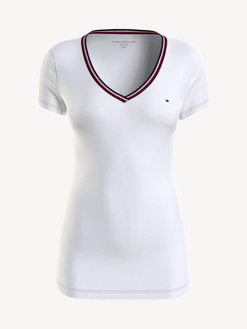 White Tommy Hilfiger V-Neck T Shirts | NZ_W21486