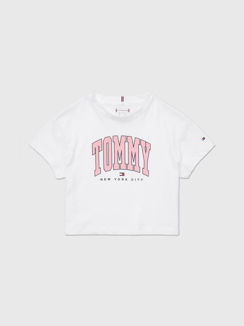 White Tommy Hilfiger Varsity Print T Shirts | NZ_G1274