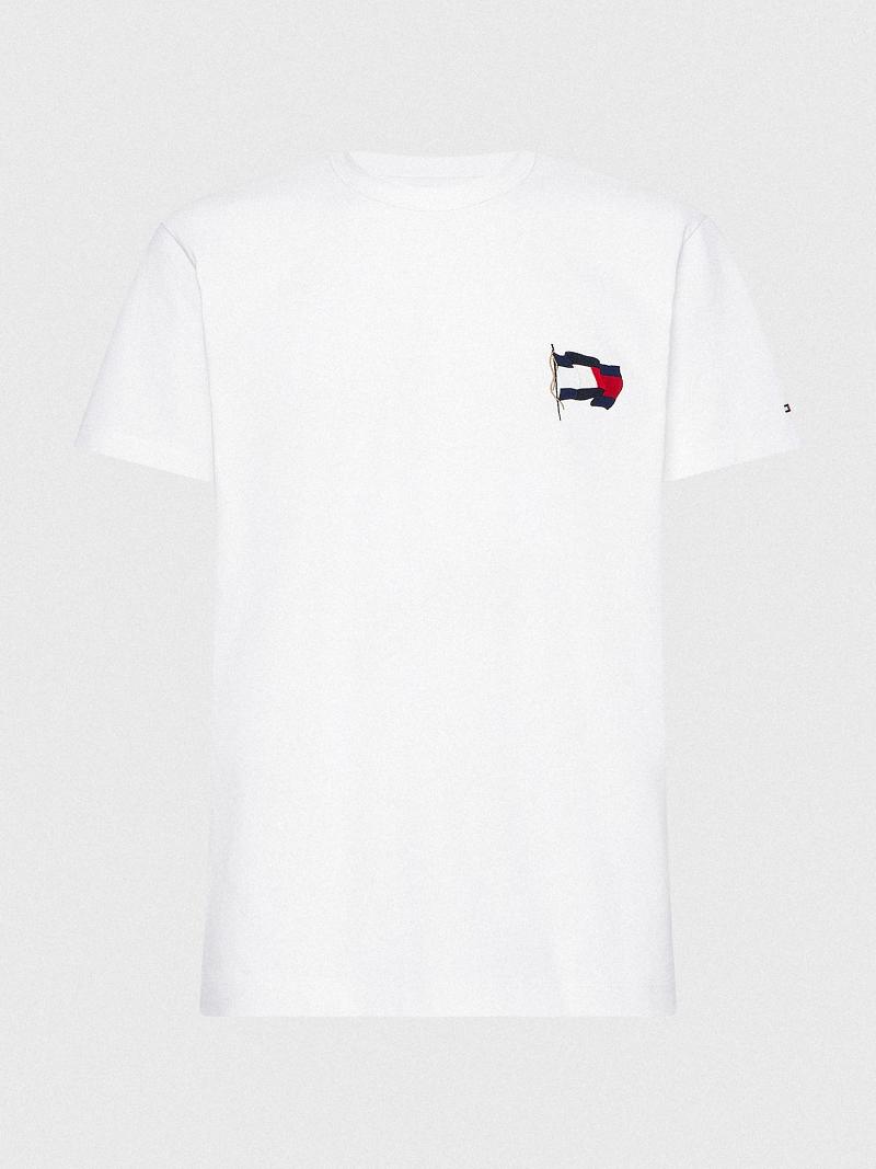 White Tommy Hilfiger Wavy Flag T Shirts | NZ_M31092