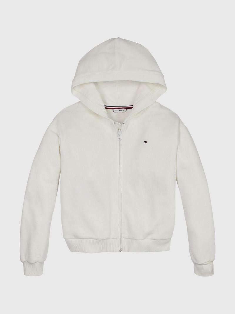 White Tommy Hilfiger Zip Hoodies | NZ_G1109