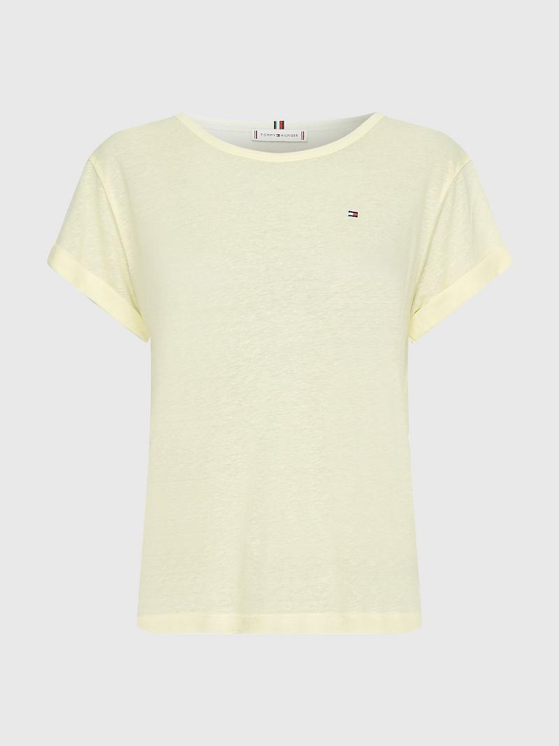 Yellow Tommy Hilfiger Crewneck T Shirts | NZ_W21434