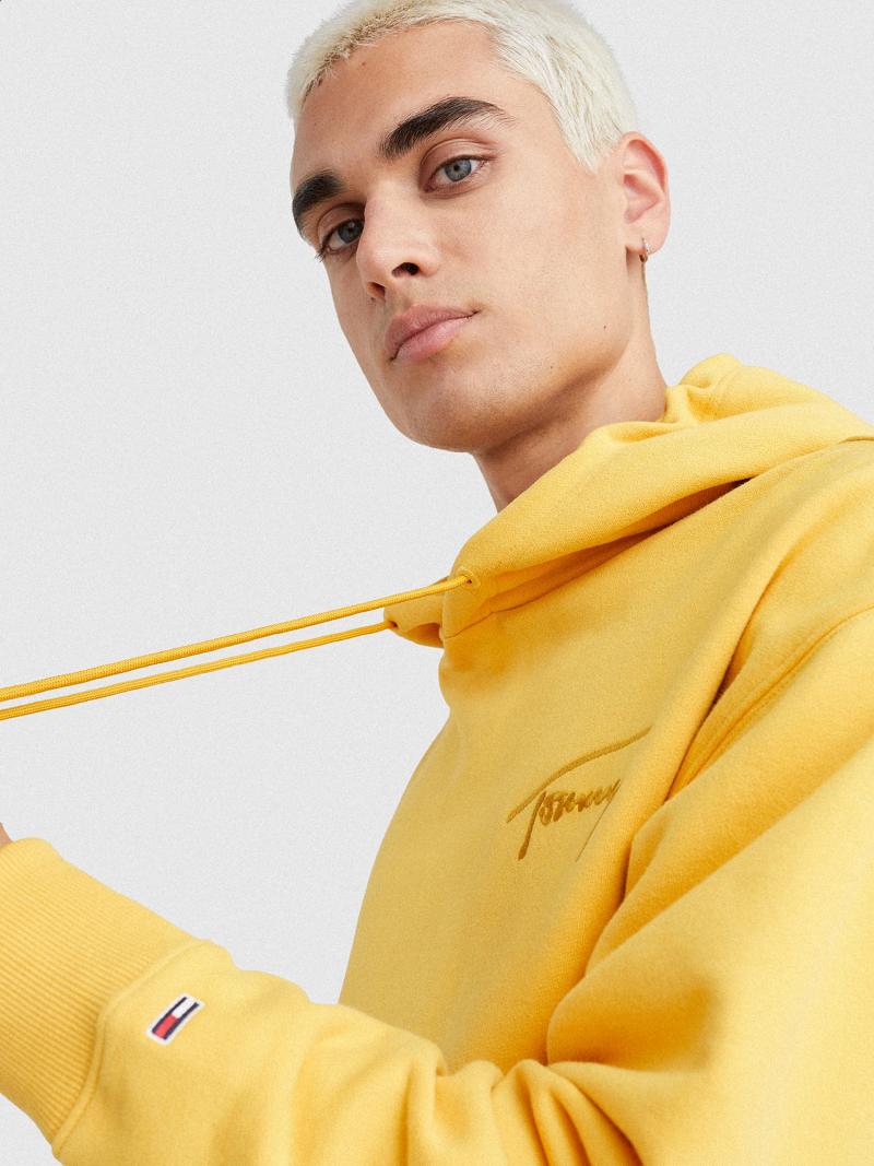 Yellow Tommy Hilfiger Signature Logo Hoodies | NZ_M31461