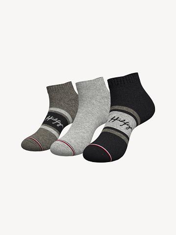 Black / Grey Tommy Hilfiger Ankle 3PK Socks | NZ_M31741