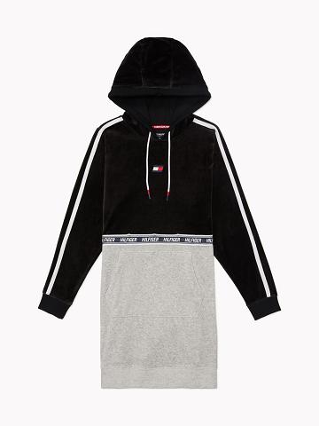 Black / Grey Tommy Hilfiger Essential Colorblock Logo Hoodie Dresses | NZ_W21061