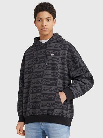 Black / Grey Tommy Hilfiger Signature print Hoodies | NZ_M31462