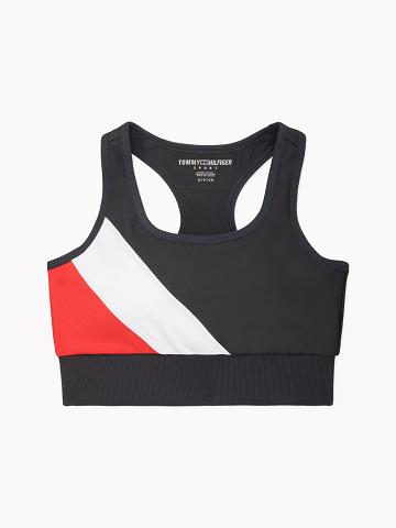 Black / Red / White Tommy Hilfiger Essential Colorblock Sports Bras | NZ_W21515