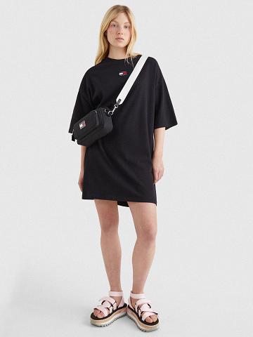 Black Tommy Hilfiger Badge T-Shirt Dresses | NZ_W21044